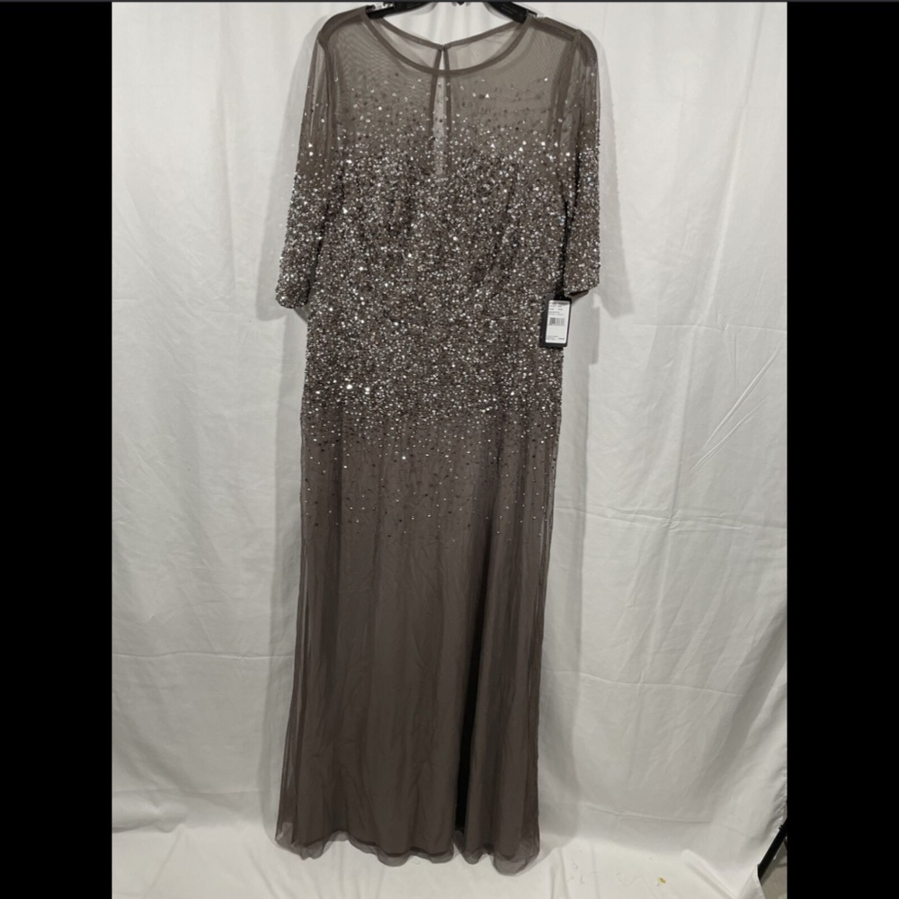 NEW Adrianna Papell‎ Beaded Illusion Gown 14W Lead - Picture 4 of 12